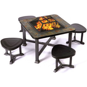 Homeology Fireology BONGANI Garden Fire Pit Brazier, Table, Barbecue & Ice Bucket