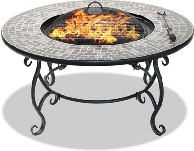 Homeology Fireology GINESSA Sumptuous Garden Fire Pit, Brazier, Table, Bbq and Ice Bucket with Mosaic Ceramic Tiles
