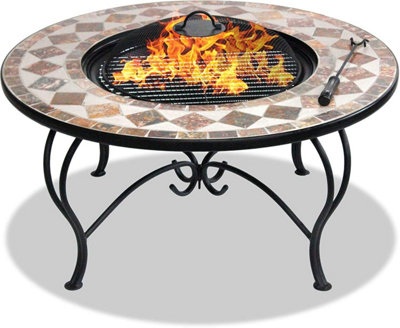Homeology Fireology KENNOCHA Garden Fire Pit Brazier, Coffee Table, Bbq and Ice Bucket - Marble Finish