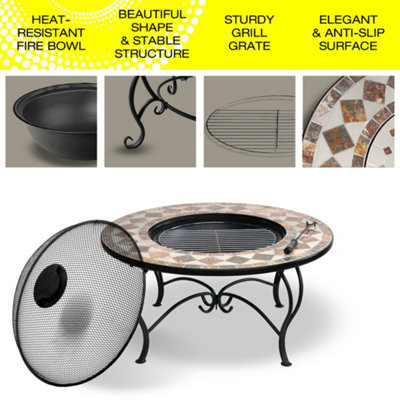 Homeology Fireology KENNOCHA Garden Fire Pit Brazier, Coffee Table, Bbq and Ice Bucket - Marble Finish
