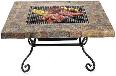 Homeology Fireology MAPENZI Timeless Garden Fire Pit Brazier and Barbecue with Eco-Stone Finish