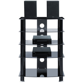 Homeology Galago 5-Shelf Premium Black Glass with Black Legs AV Rack