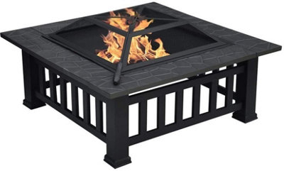 Homeology GEDI Multi-Functional Black Square Outdoor Garden Fire Pit ...