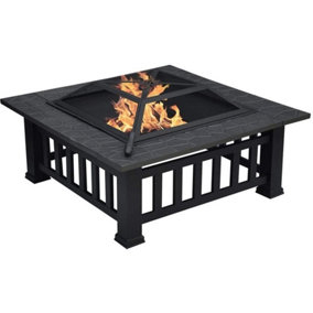 Homeology GEDI Multi-Functional Black Square Outdoor Garden Fire Pit Brazier