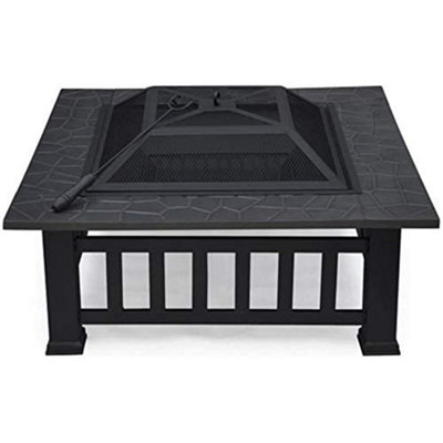 Homeology GEDI Multi-Functional Black Square Outdoor Garden Fire Pit Brazier