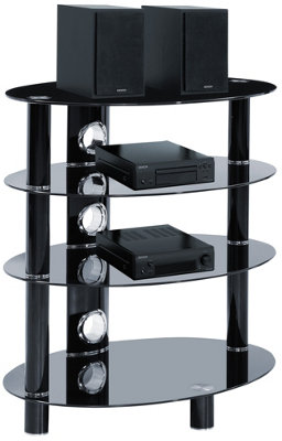 Homeology HALIGON 4-Shelf Oval Premium Gloss Black Glass with Black Legs AV Rack