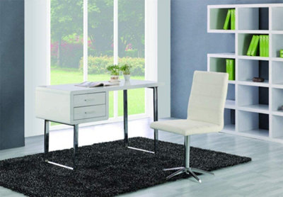 Homeology HARMONIA Gloss White with Chrome legs 2-Drawer Contemporary Home Office Luxury Computer Desk