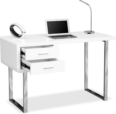 Homeology HARMONIA Gloss White with Chrome legs 2-Drawer Contemporary Home Office Luxury Computer Desk