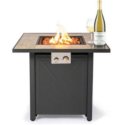 Homeology KAMAR Stylish Metal Frame Garden and Patio Ceramic Tabletop Fire Pit