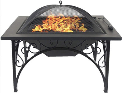 Homeology KOJIN Multi-Functional Elegant Black Square Outdoor Garden and Patio Luxury Heater Fire Pit Brazier