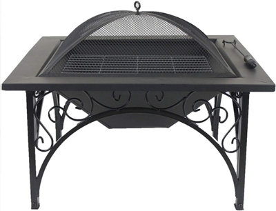 Homeology KOJIN Multi-Functional Elegant Black Square Outdoor Garden and Patio Luxury Heater Fire Pit Brazier