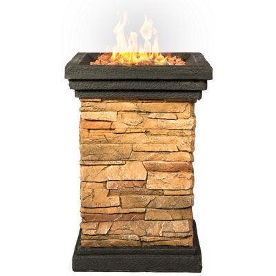 Homeology MAKARA Hand-crafted Stone Fire Column Garden and Patio Fire Pit