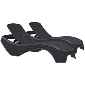 Homeology MALDIVES Black Prestigious Outdoor Rattan-Style Adjustable Sun Lounger Pair - Assembled