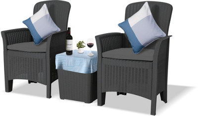 Homeology OPHELIA 3-Piece Rattan Garden Furniture High Back Armchair Set with Side Table in Black