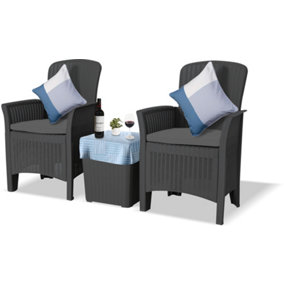 Homeology OPHELIA 3-Piece Rattan Garden Furniture High Back Armchair Set with Side Table in Black