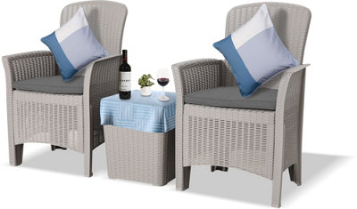 Homeology OPHELIA 3-Piece Rattan Garden Furniture High Back Armchair Set with Side Table in Grey