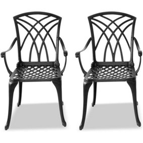 Homeology OSHOWA 2-Large Garden and Patio Chairs with Armrests in Cast Aluminium Black