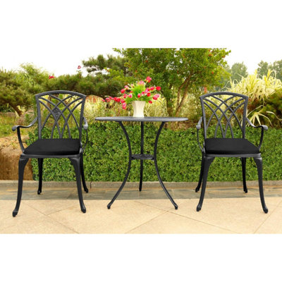 Image showcasing Homeology OSHOWA Black Aluminium Weatherproof Outdoor Table and 2 ...