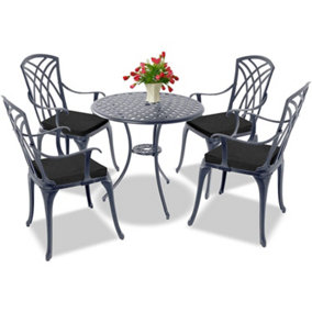 Homeology OSHOWA Garden and Patio Table and 4 Large Chairs Bistro Set - Grey with Black Cushions