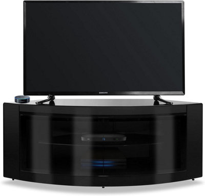 Homeology PANGEA Gloss Black Curved Tru-Corner Beam-Thru Doors up to 50" TV Cabinet