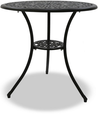 Homeology POSITANO Black Outdoor Garden Patio Table and 2 Large Chairs with Armrests Cast Aluminium Bistro Set