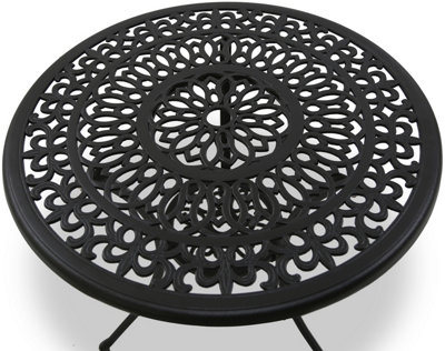Homeology POSITANO Black Outdoor Garden Patio Table and 2 Large Chairs with Armrests Cast Aluminium Bistro Set