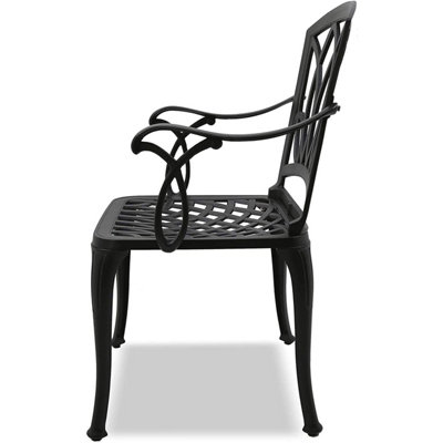 Homeology POSITANO Luxurious Garden and Patio Table and 4 Large Chairs with Armrests Cast Aluminium Bistro Set - Black