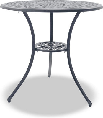 Homeology POSITANO Luxurious Garden Table and 2 Large Chairs with Armrests Cast Aluminium Bistro Set - Grey