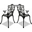 Homeology Tabreez 2-Large Garden and Patio Bistro Chairs with Armrests in Cast Aluminium Black