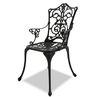 Homeology TABREEZ Opulent Garden and Patio Table and 4 Large Chairs with Armrests Cast Aluminium Bistro Set - Black