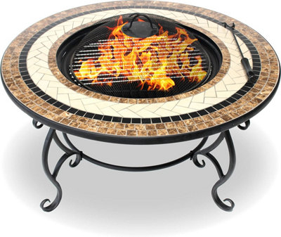 Homeology TOPANGA High-End Multi-Functional Garden Fire Pit, Brazier, Coffee Table, Bbq, Ice Bucket with Ceramic Tiles