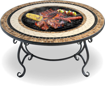 Homeology TOPANGA High-End Multi-Functional Garden Fire Pit, Brazier, Coffee Table, Bbq, Ice Bucket with Ceramic Tiles