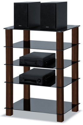 Homeology TRINITY Gloss Black 5 Shelf with Walnut Legs Flat Screen TV ...