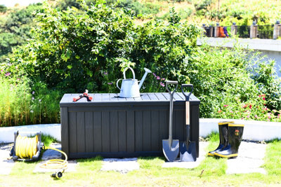 Homeology TUNGSTEN Black 450 Litre 119 Gallon Waterproof Extra Large Lockable Easy-Open Garden Storage Box