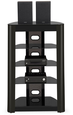 Homeology ZINNIA 5-Tier Black Fascia with Black Glass Shelves Entertainment Media Audio Rack