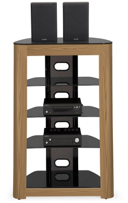 Homeology ZINNIA Black with Oak Fascia 5-Shelf Entertainment Unit Media Stand Audio Rack