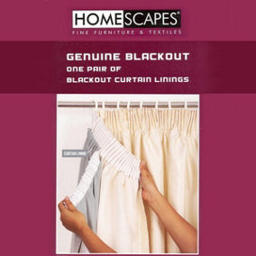Homescapes 100% Blackout Curtain Lining Pair 3-Pass Coating, 44 x 52"