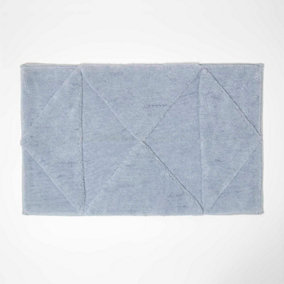 Homescapes 100% Cotton Blue Bath Mat Tufted Geometric Design, 50 x 80 cm