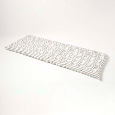 Homescapes 3 Seater Grey Stripe Bench Cushion With 100% Cotton Cover, 143 x 48 cm