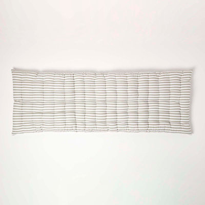 Homescapes 3 Seater Grey Stripe Bench Cushion With 100% Cotton Cover, 143 x 48 cm