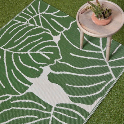 Homescapes Ada Botanical White & Green Outdoor Rug, 120 x 180 cm