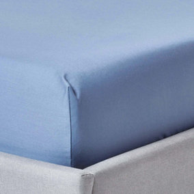 Homescapes Air Force Blue Egptian Cotton Fitted Sheet 1000 Thread Count, Double