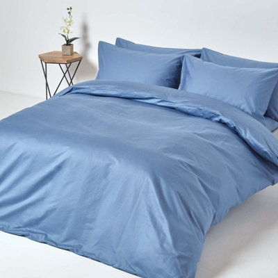 Homescapes Air Force Blue Egptian Cotton Fitted Sheet 1000 Thread Count, Double