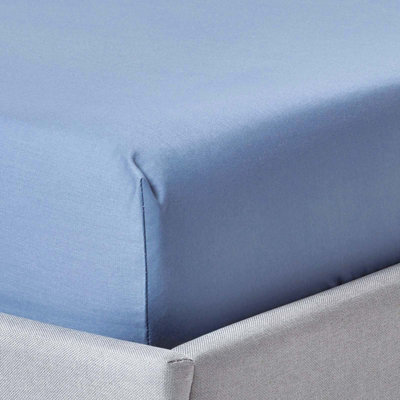 Homescapes Air Force Blue Egptian Cotton Fitted Sheet 1000 Thread Count, Single