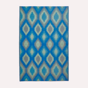 Homescapes Amber Ikat Green & Blue Outdoor Rug, 120 x 180 cm