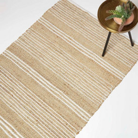 Homescapes Arlyn Natural Striped Handwoven Jute Rug, 90 x 150 cm