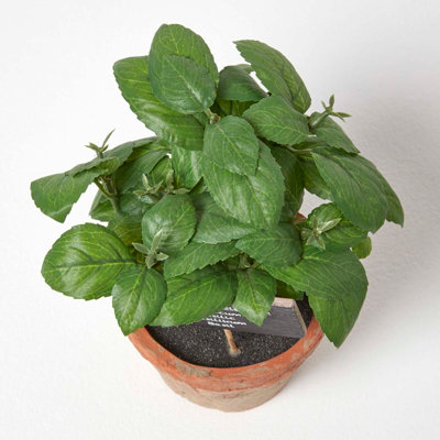 Homescapes Artificial Basil Plant in Decorative Pot