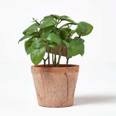 Homescapes Artificial Basil Plant in Decorative Pot