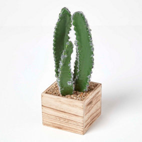 Homescapes Artificial Cactus Plant In Wooden Pot, 33 cm Tall