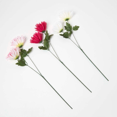 HOMESCAPES Artificial Chrysanthemum Single Stem Set of 3, 60cm